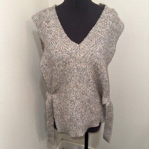 FRNCH Paris Knit V-Neck Sweater Vest w/ Side Tie Detail Size S Multicolor